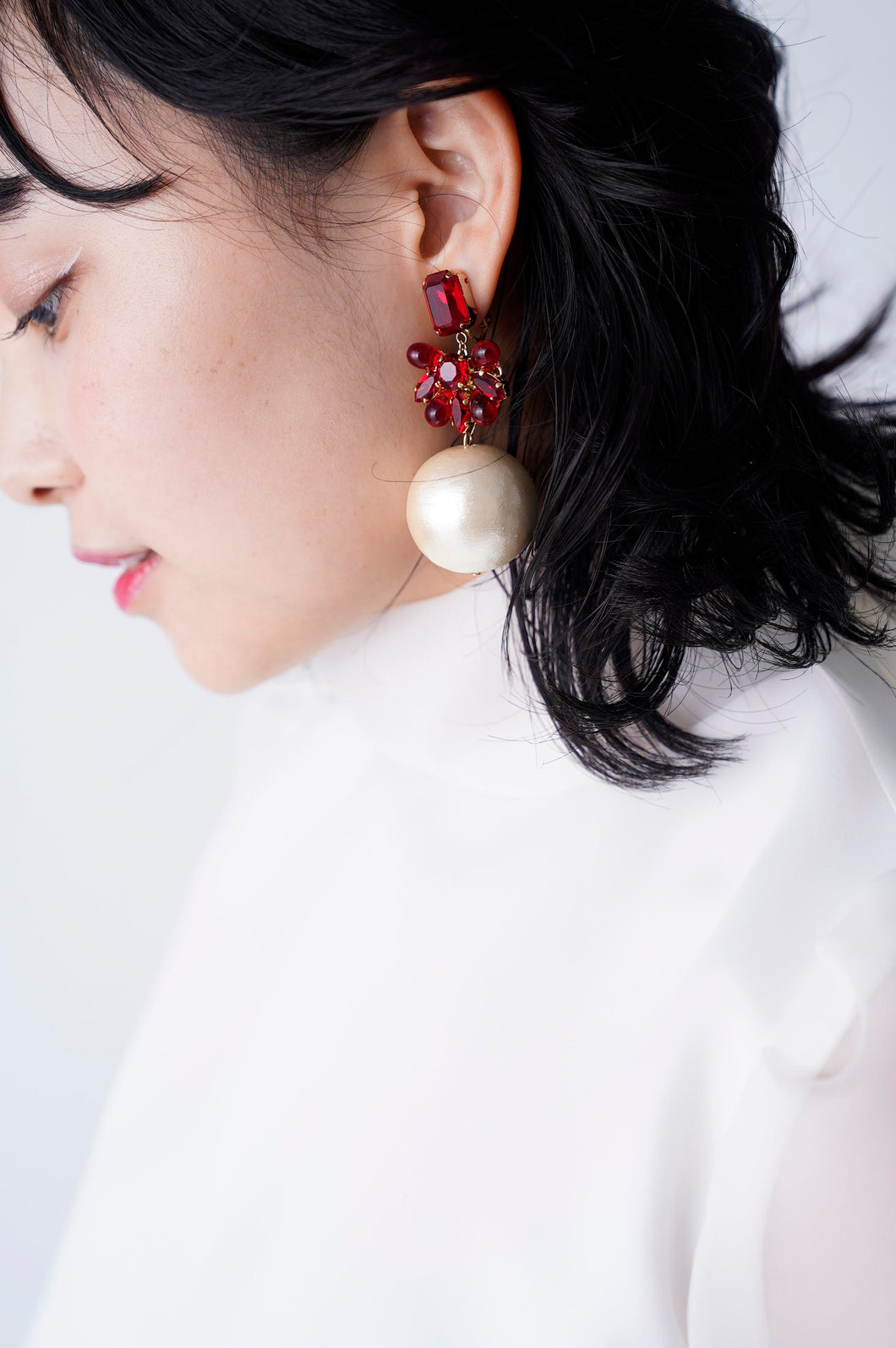 PEARL &REDFLOWER EARRING